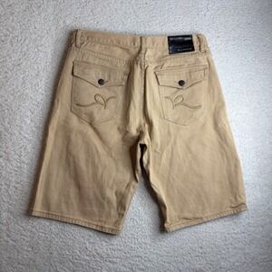 Rocawear Mens Y2K Tan Denim Shorts Khaki Embroidered Logo Baggy W36 Hip Hop